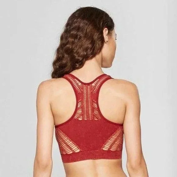 SMALL Xhilaration Seamless Macrame Acid Wash Bralette Scarlet Mystery Red NWT - Picture 5 of 6